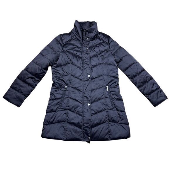 NWT Kenneth Cole New York Women's Chevron Quilted Puffer Coat Black L - Picture 1 of 8